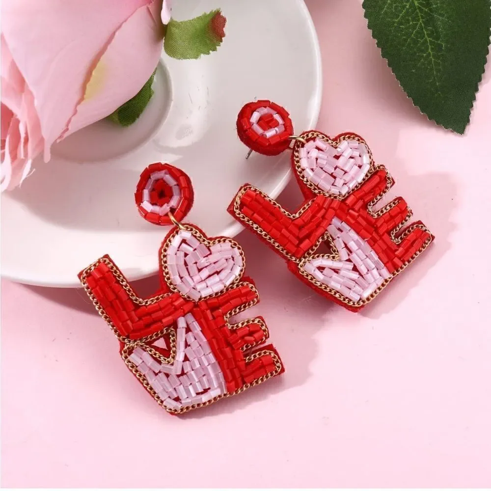 Beaded Love Dangle Earrings ❤️
